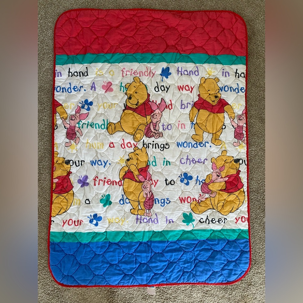 Vintage 1998 Disney Winnie the Pooh & Piglet Quilt Blanket - 53 x 38